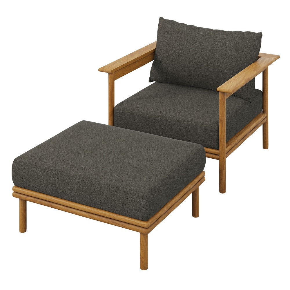 EEI-7067 Wren Outdoor Patio Teak Wood Armchair and Ottoman Set by Modway
