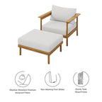 EEI-7067 Wren Outdoor Patio Teak Wood Armchair and Ottoman Set by Modway