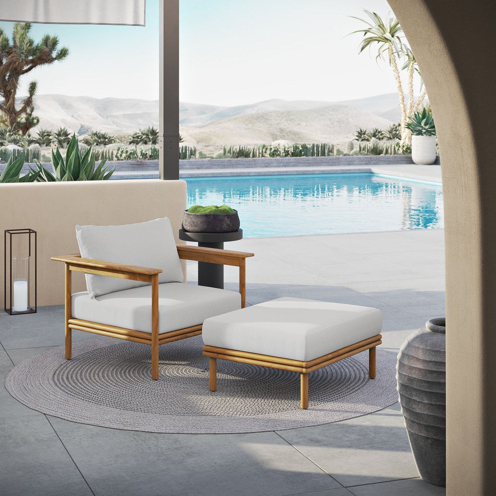 EEI-7067 Wren Outdoor Patio Teak Wood Armchair and Ottoman Set by Modway