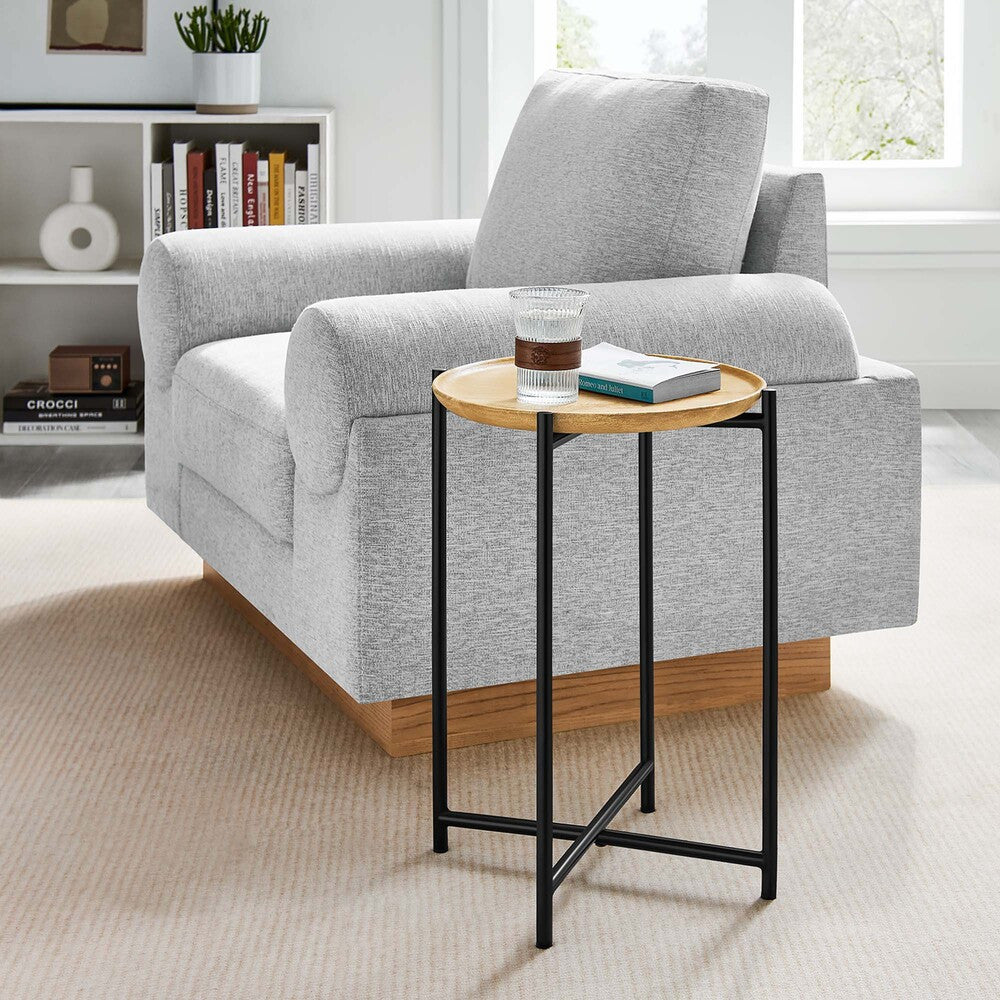 EEI-6832-OAK Xilo Round Wood and Metal Side Table by Modway