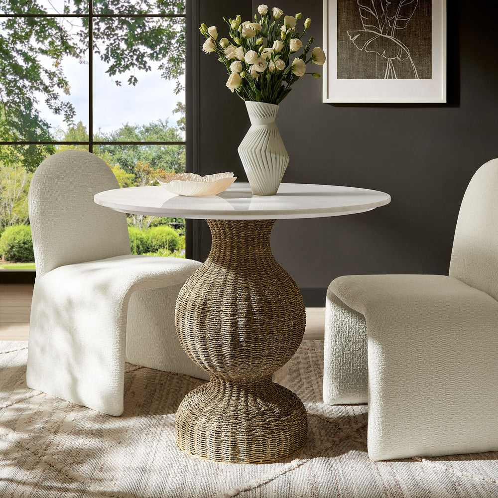 Modway Zale 36" Marble and Seagrass Dining Table by Modway-EEI-7195-WHI-NAT