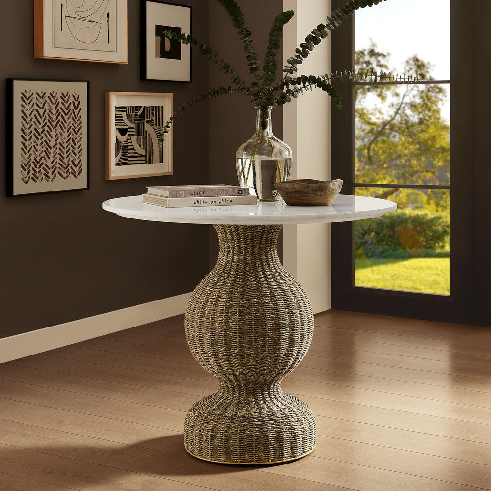 Modway Zale 36" Marble and Seagrass Dining Table by Modway-EEI-7195-WHI-NAT