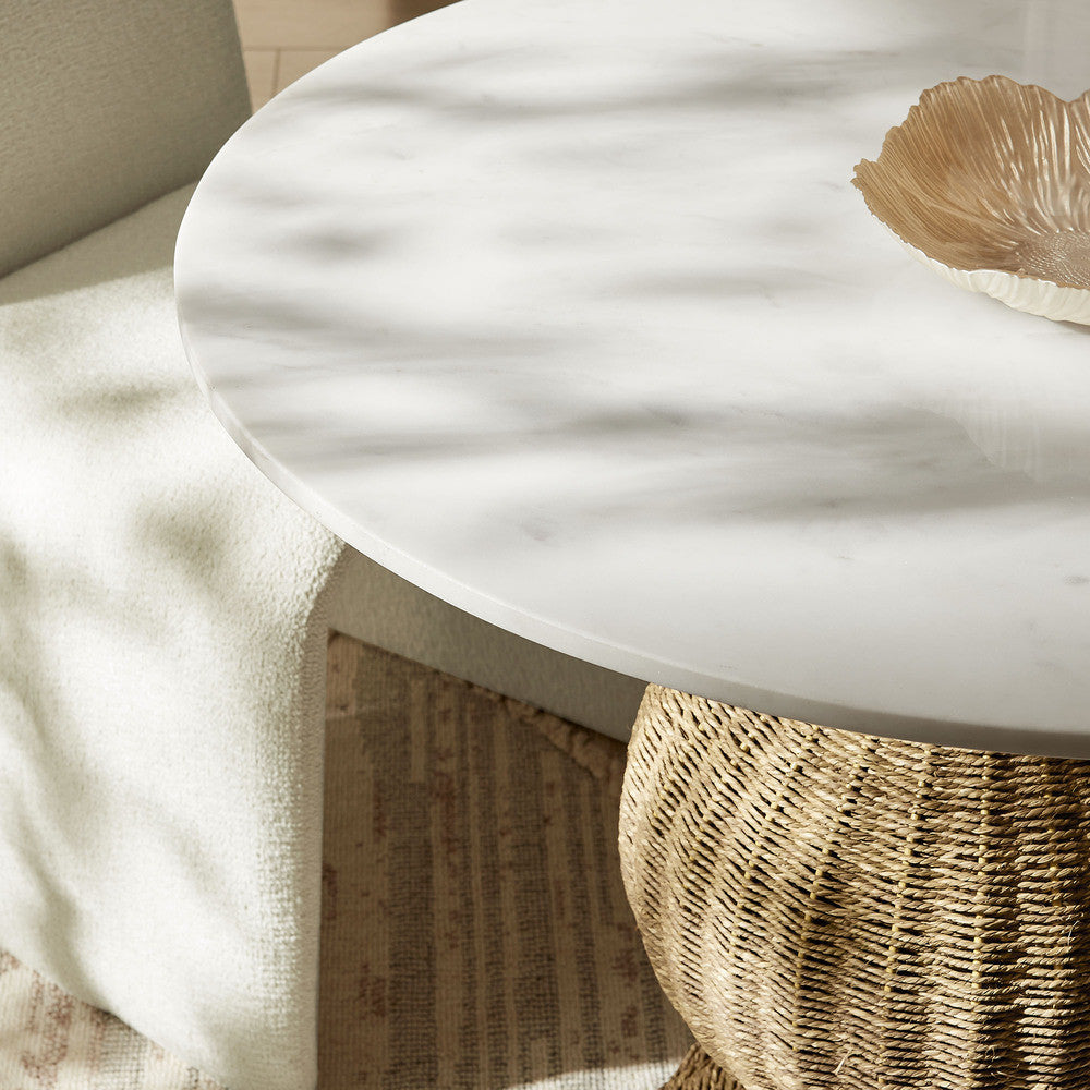 Modway Zale 36" Marble and Seagrass Dining Table by Modway-EEI-7195-WHI-NAT