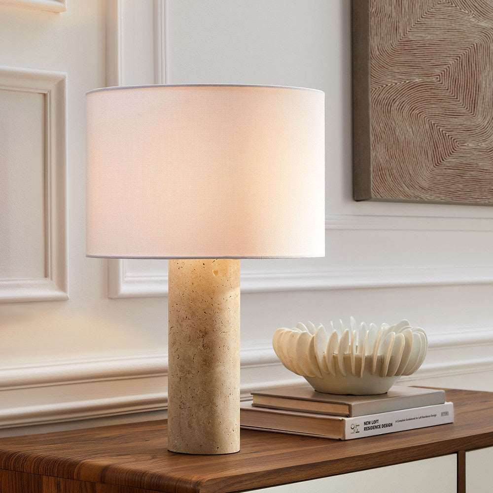 Modway Zenith Travertine Table Lamp With Fabric Drum Shade by Modway-EEI-7213-TRV