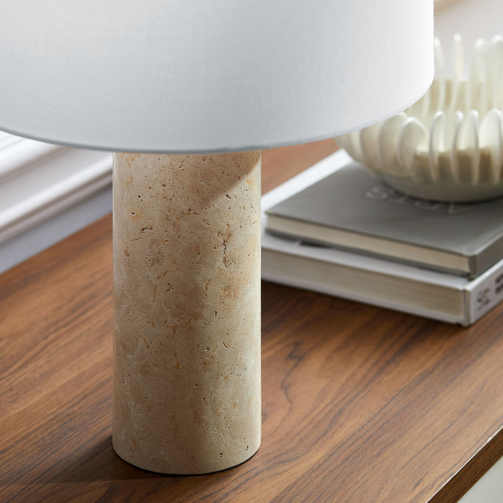 Modway Zenith Travertine Table Lamp With Fabric Drum Shade by Modway-EEI-7213-TRV