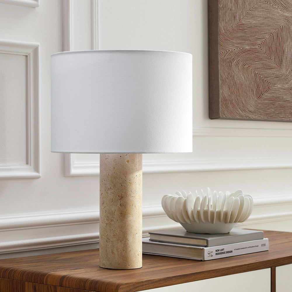 Modway Zenith Travertine Table Lamp With Fabric Drum Shade by Modway-EEI-7213-TRV