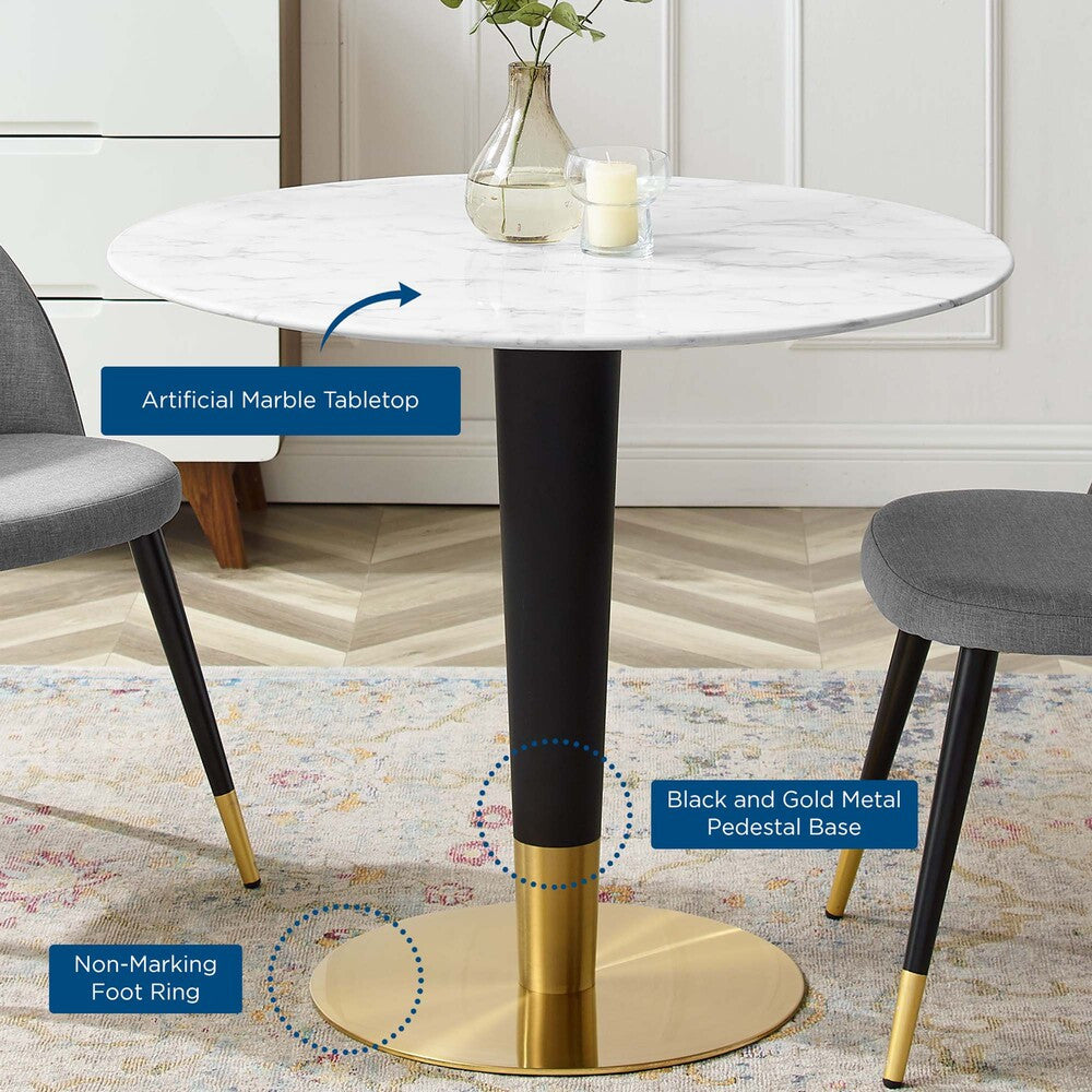 EEI-5122-GLD-WHI Zinque 36" Artificial Marble Dining Table by Modway