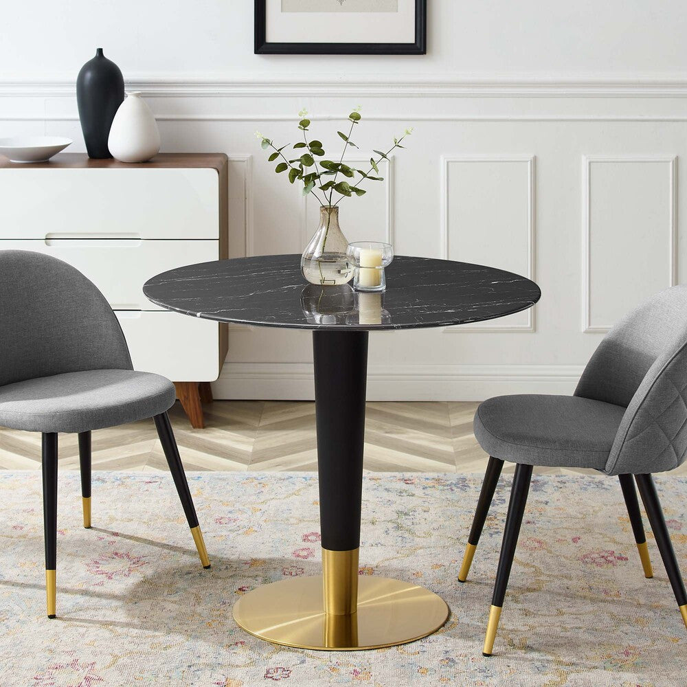 EEI-5132-GLD-BLK Zinque 36" Artificial Marble Dining Table by Modway