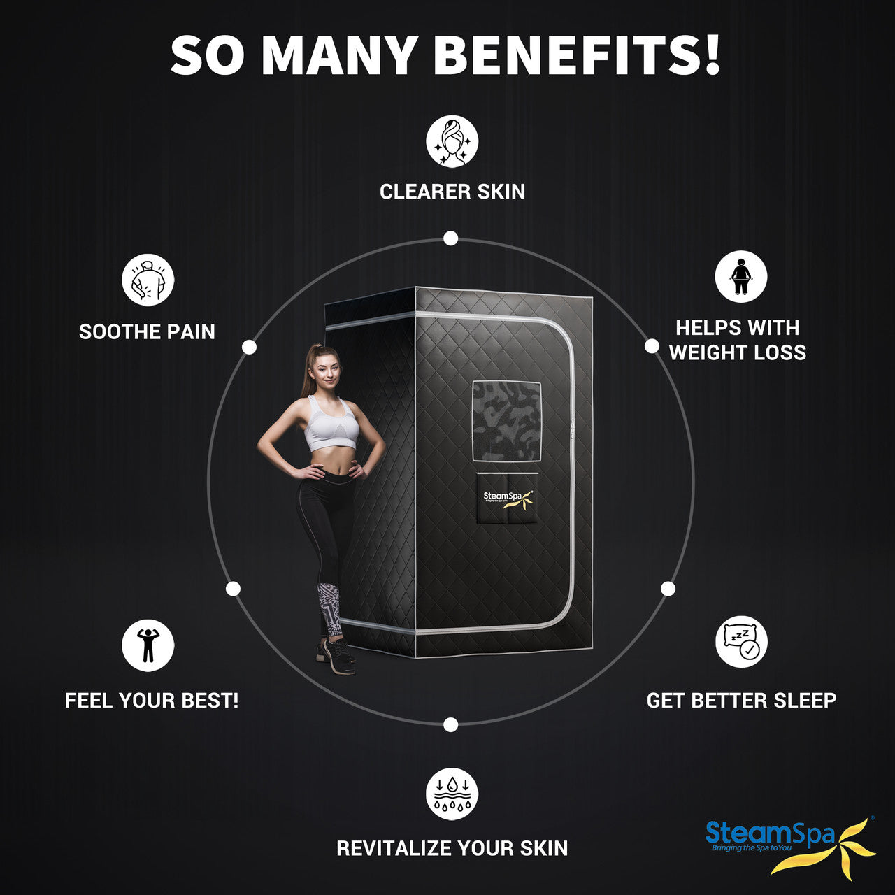 SteamSpa Portable 1-Person Home Steam Sauna with Digital Control, Black