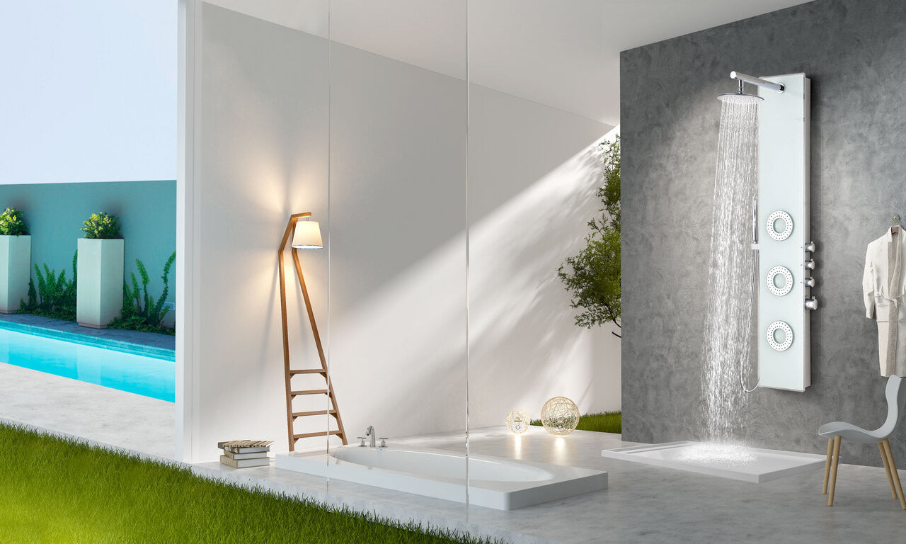 ANZZI Lynn 58 in. 3-Jetted Full Body Shower Panel with Heavy Rain Shower and Spray Wand in White SP-AZ031