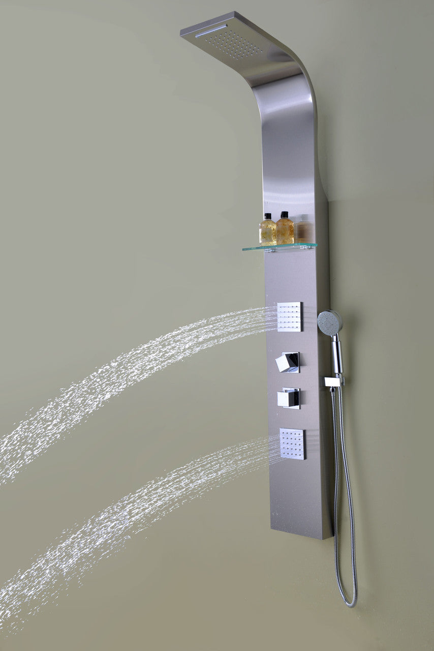 ANZZI Niagara 64 in. 2-Jetted Shower Panel with Heavy Rain Shower and Spray Wand in Brushed Steel SP-AZ023