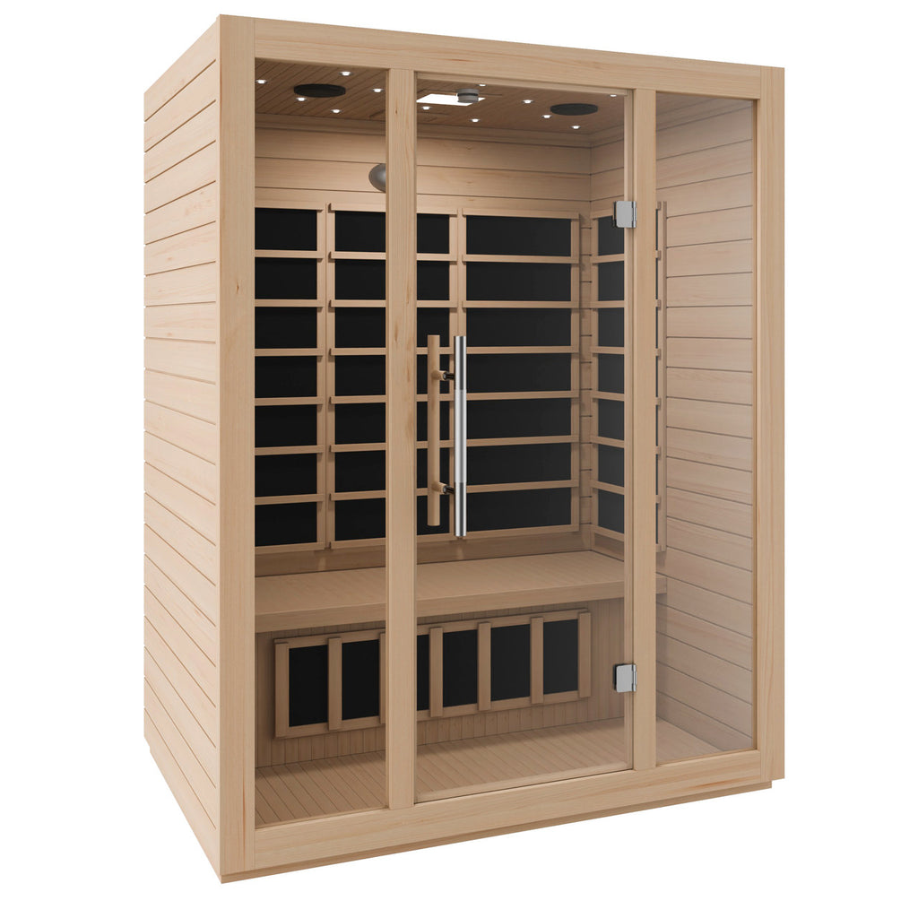 SteamSpa Maldives 3-Person Carbon FAR Infrared Hemlock Wooden Indoor Home Sauna Room with LED Touch Control Panel