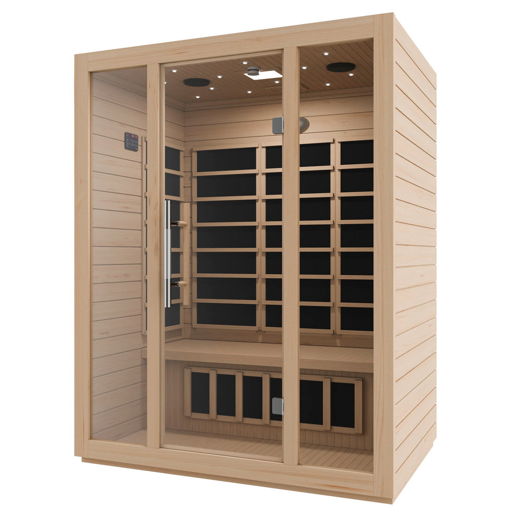 SteamSpa Maldives 3-Person Carbon FAR Infrared Hemlock Wooden Indoor Home Sauna Room with LED Touch Control Panel