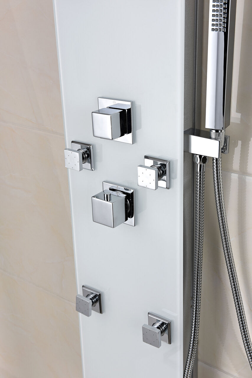 ANZZI Rhaus 60 in. 6-Jetted Full Body Shower Panel with Heavy Rain Shower and Spray Wand in White SP-AZ029