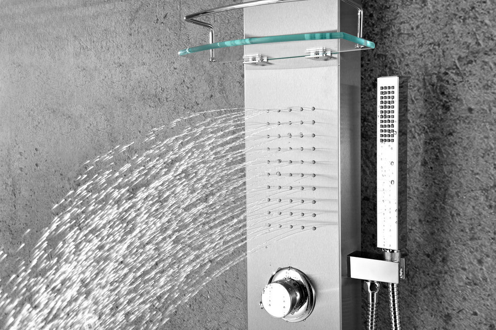 ANZZI Coastal 44 in. Full Body Shower Panel with Heavy Rain Shower and Spray Wand in Brushed Steel SP-AZ075