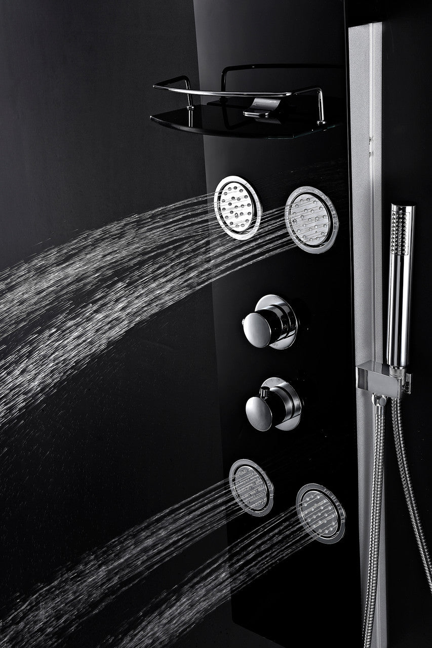 ANZZI Llano Series 56 in. Full Body Shower Panel System with Heavy Rain Shower and Spray Wand in Black SP-AZ047