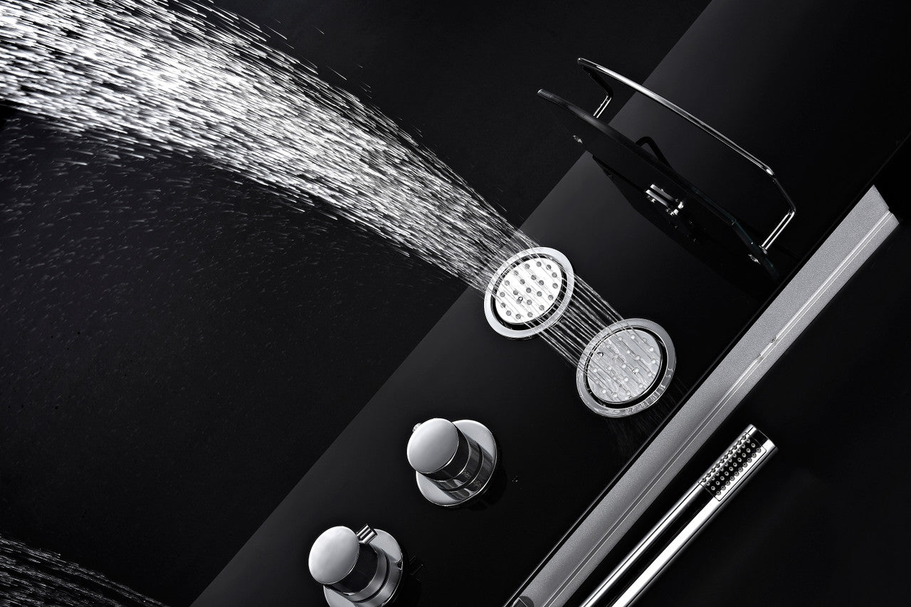 ANZZI Llano Series 56 in. Full Body Shower Panel System with Heavy Rain Shower and Spray Wand in Black SP-AZ047