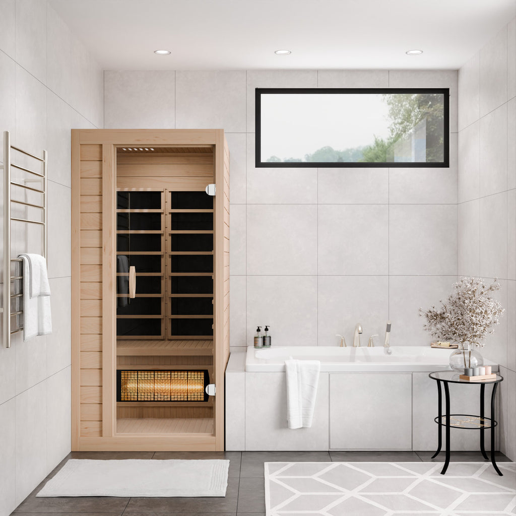 SteamSpa Lucia 1-Person Carbon FAR Infrared Hemlock Wooden Indoor Home Sauna Room with LED Touch Control Panel