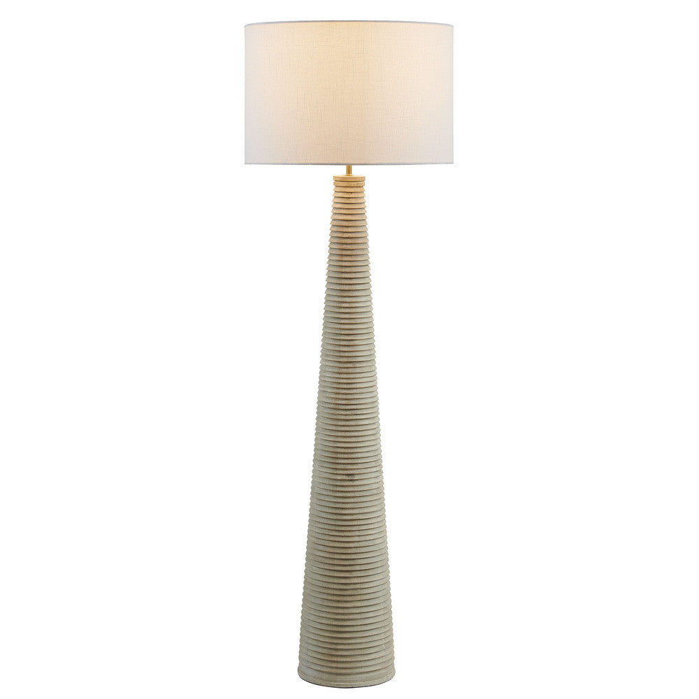Saylor Carved Ribbed Wood Floor Lamp With Drum Shade by Modway