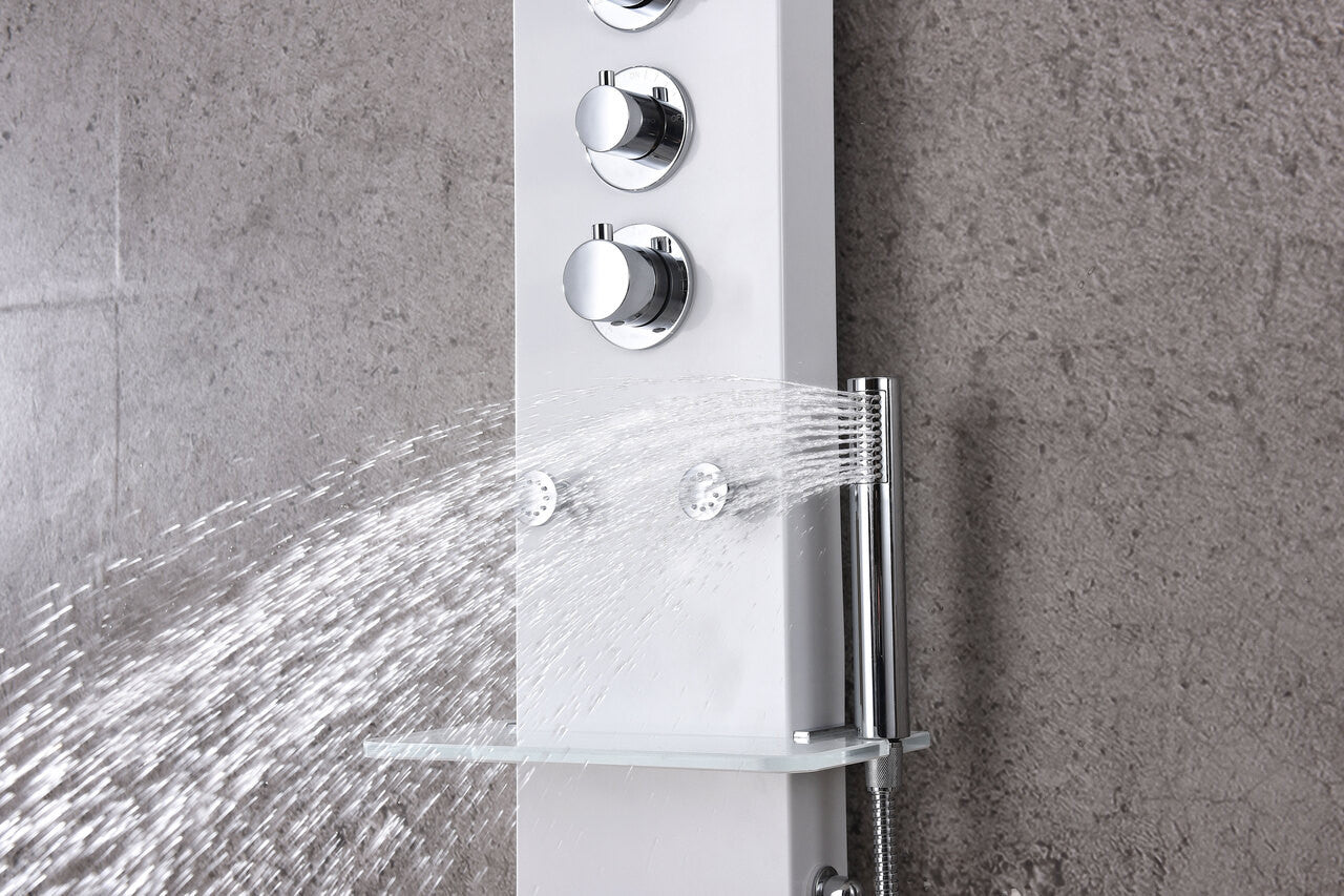 ANZZI Donna 60 in. 6-Jetted Full Body Shower Panel with Heavy Rain Shower and Spray Wand in White SP-AZ028