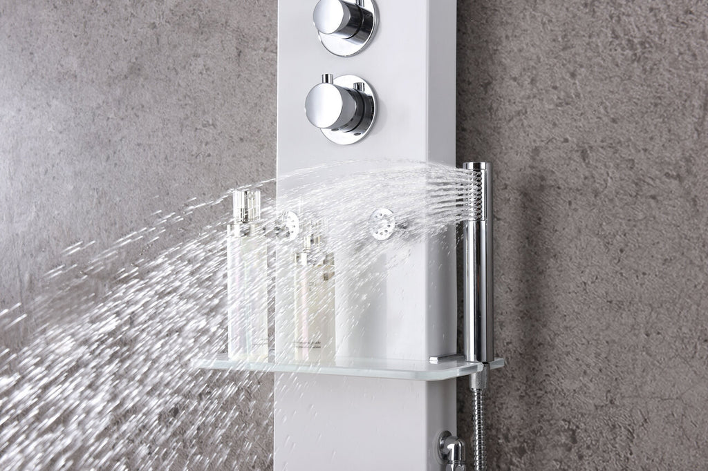 ANZZI Donna 60 in. 6-Jetted Full Body Shower Panel with Heavy Rain Shower and Spray Wand in White SP-AZ028