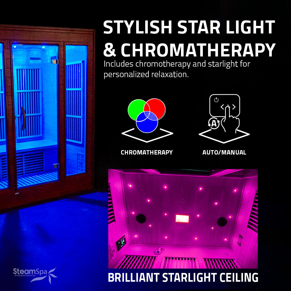 SteamSpa Maldives 3-Person Carbon FAR Infrared Hemlock Wooden Indoor Home Sauna Room with LED Touch Control Panel