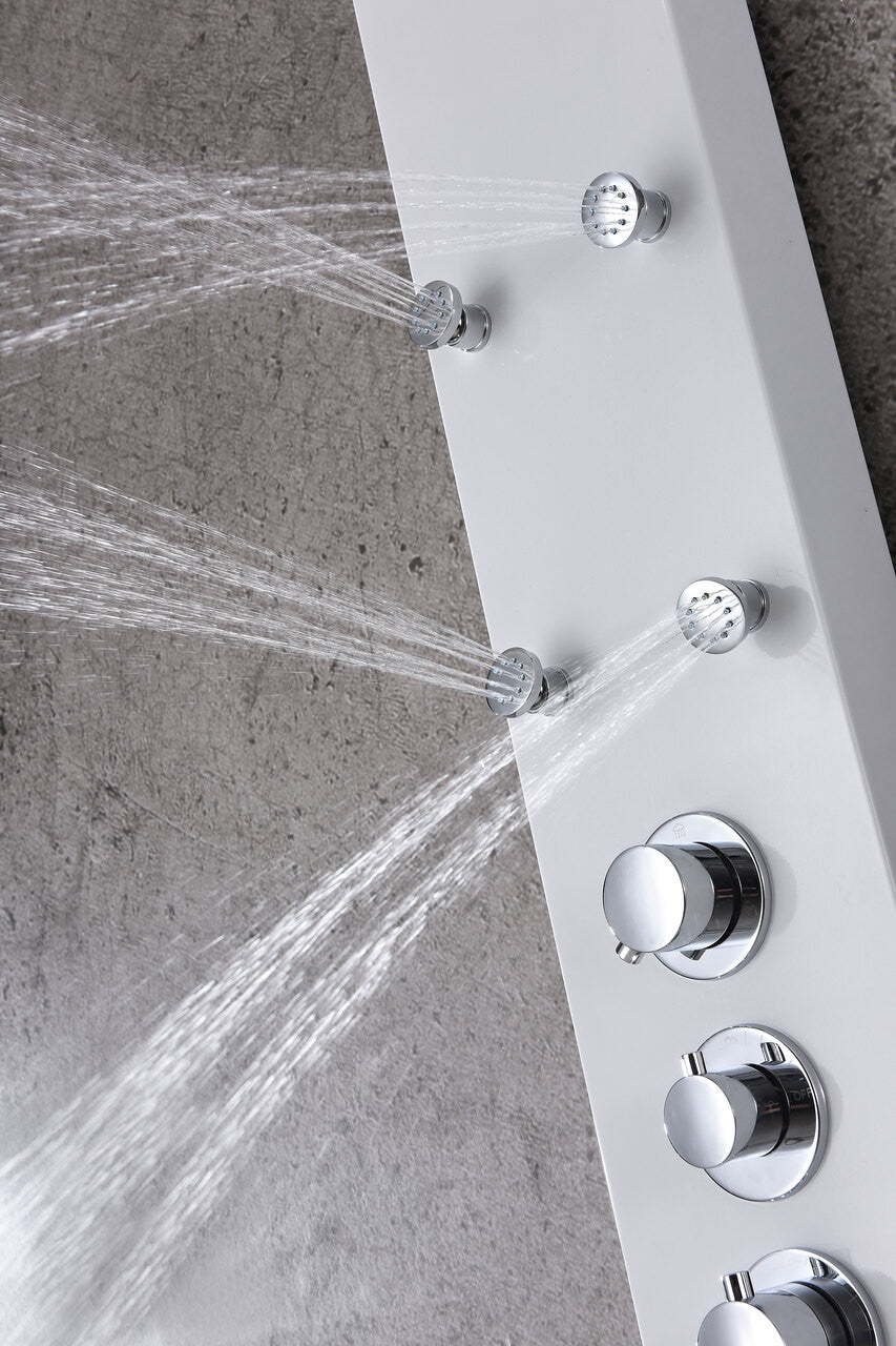 ANZZI Donna 60 in. 6-Jetted Full Body Shower Panel with Heavy Rain Shower and Spray Wand in White SP-AZ028