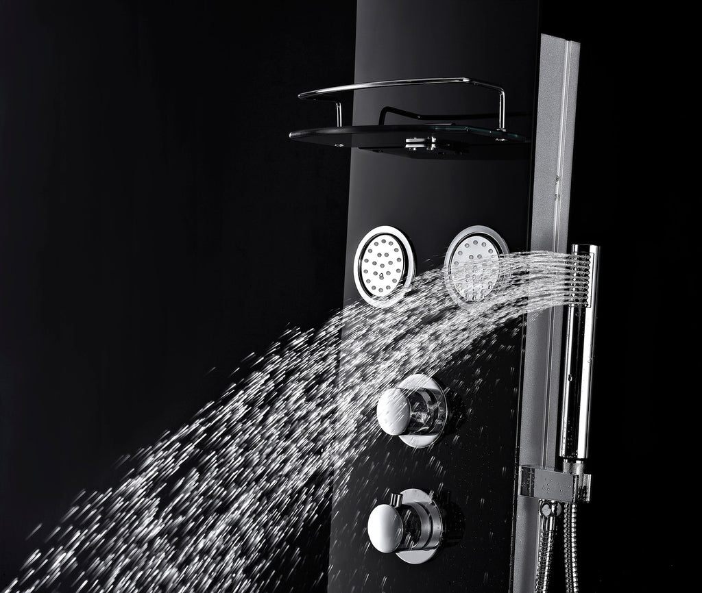 ANZZI Llano Series 56 in. Full Body Shower Panel System with Heavy Rain Shower and Spray Wand in Black SP-AZ047