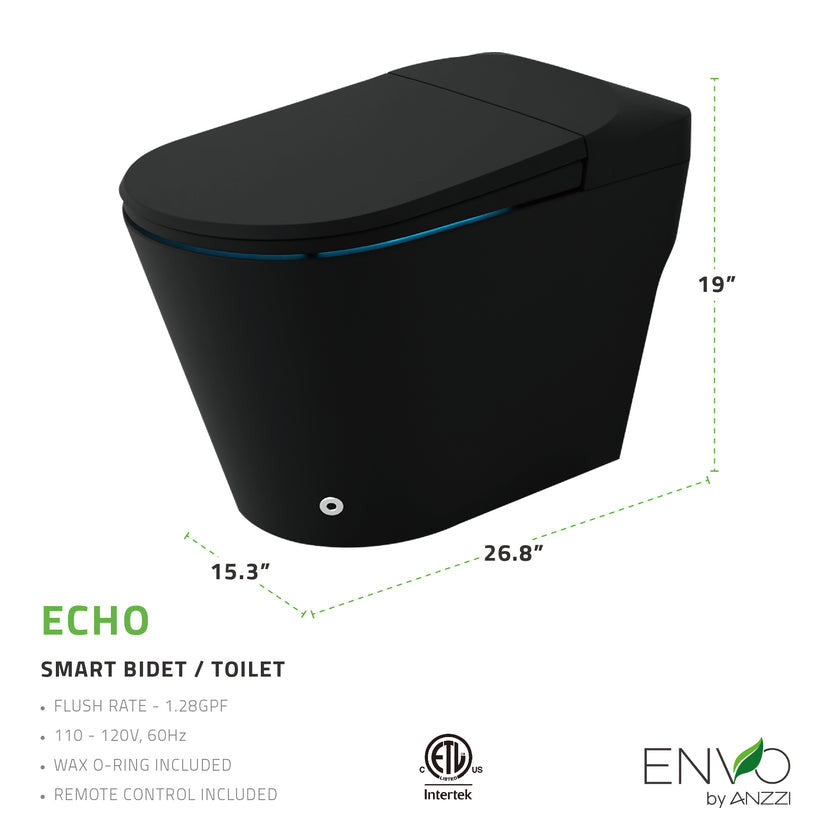 ENVO Echo Elongated 1.28 GPF Smart Bidet Toilet in White with Auto Open, Auto Flush, Heated Seat, Voice and Wifi Control