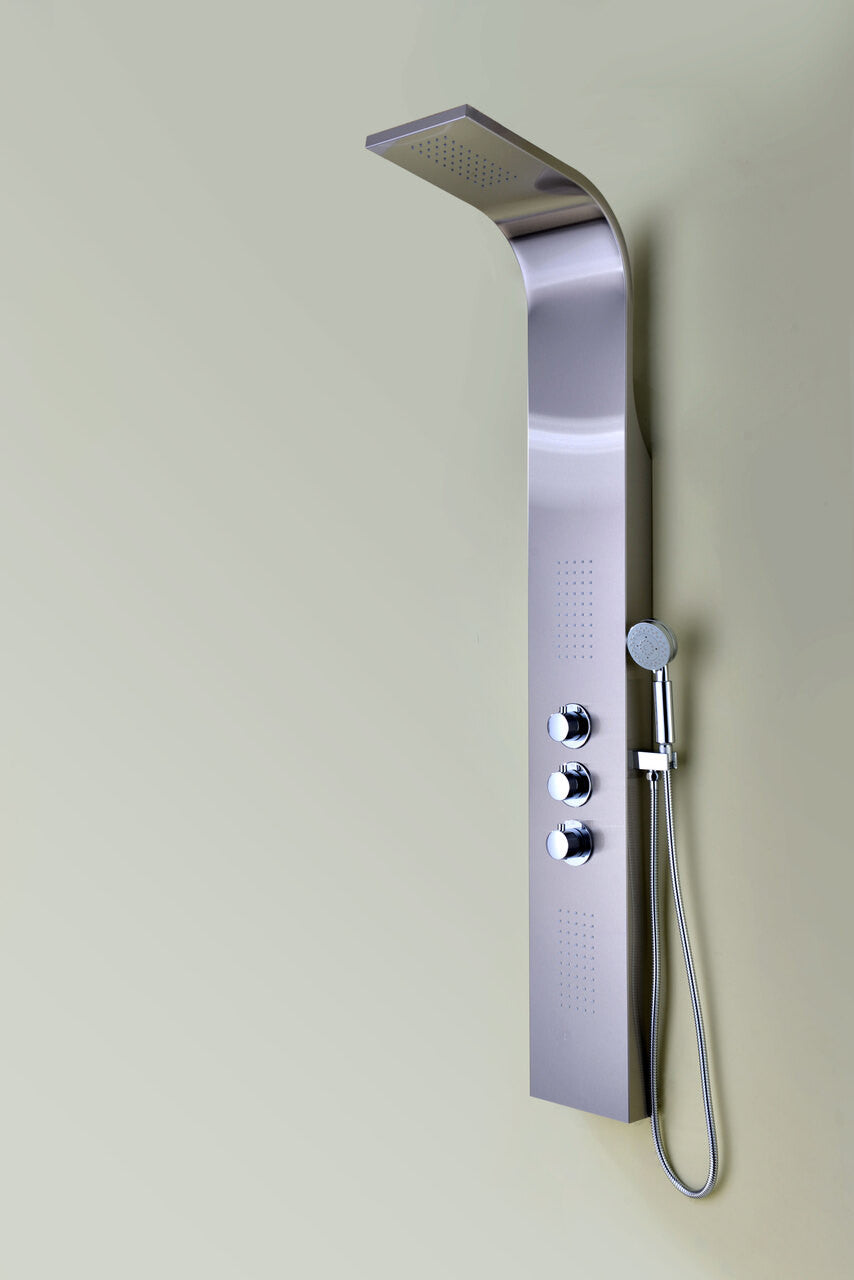 ANZZI Arc 64 in. 2-Jetted Shower Panel with Heavy Rain Shower and Spray Wand in Brushed Stainless Steel SP-AZ024