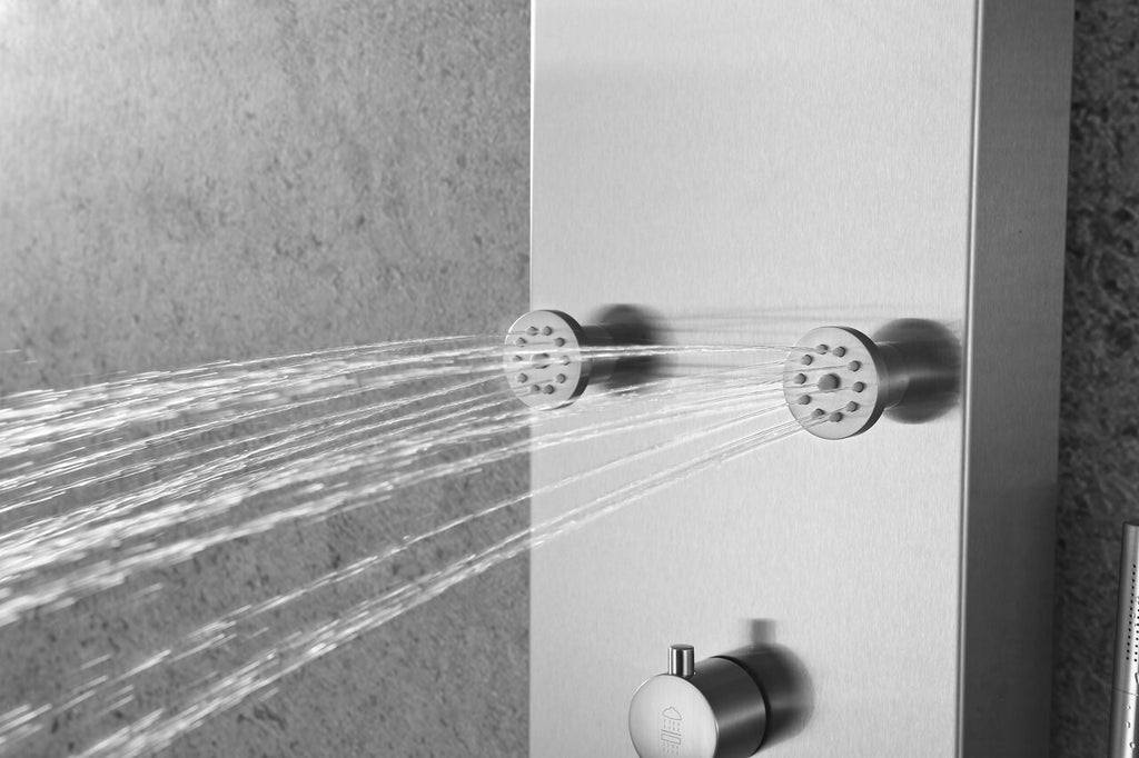 ANZZI Fontan 64 in. 6-Jetted Full Body Shower Panel with Heavy Rain Shower and Spray Wand in Brushed Steel SP-AZ026